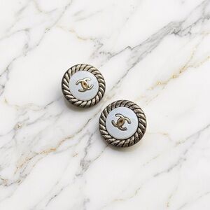 Luxury White/Gold Upcycled Vintage Button Earrings 20mm